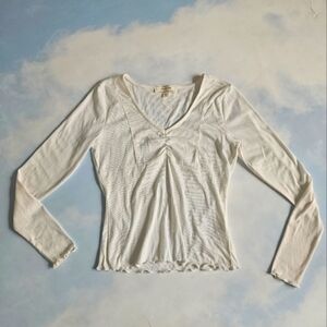 Cute Stylish Ivory Ribbed Knit Long Sleeve Top Fitted Ivory Long Sleeve Top